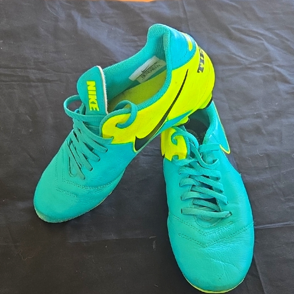 Nike Turquoise and Lime Green Soccer Cleats
